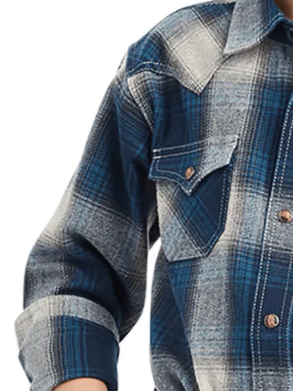 Ariat Boys Blue Plaid Flannel Pearl Snap Western Shirt - Picture 8 of 8